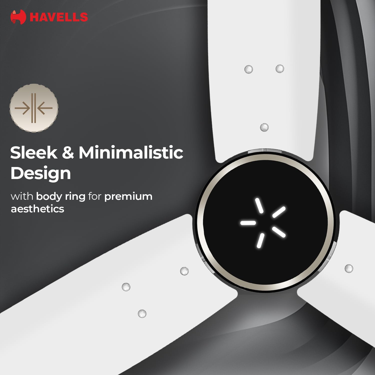 Havells FAB BLDC ULED Ceiling Fan 1200mm, 5 star, LED Speed Indicator, 380 RPM, Up to 65% Savings, Reverse Rotation,4 Speed Modes, Low Wattage 30W, Low Noise, Air Flow:225 CMM, 3 Year Warranty, White