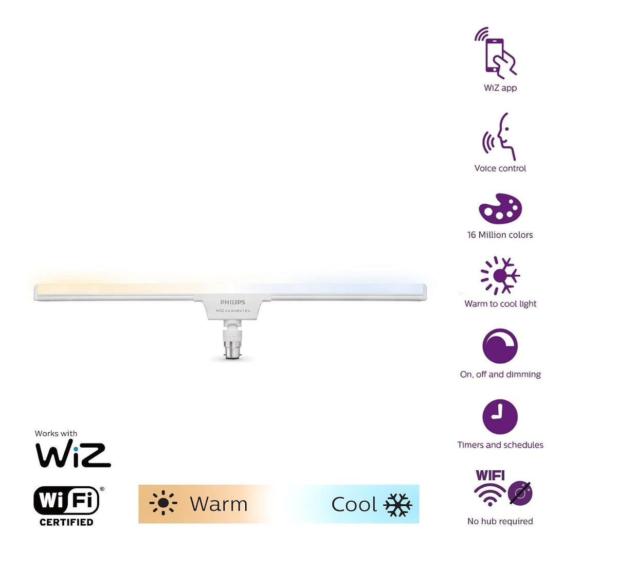 Philips WiZ 20W B22 Wi-Fi & Bluetooth LED Smart T-Beamer Bulb with Music Sync