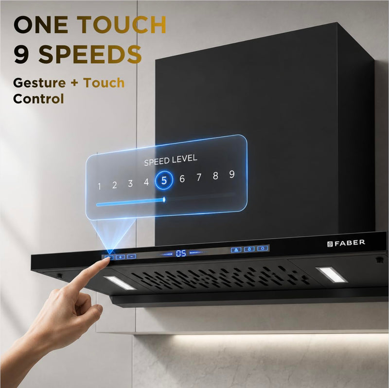 Faber SLIMX 75cm 1500m³/hr BLDC Autoclean Filterless T-Shape Chimney||Built In Oil Collector|Touch & Gesture Control|12Y