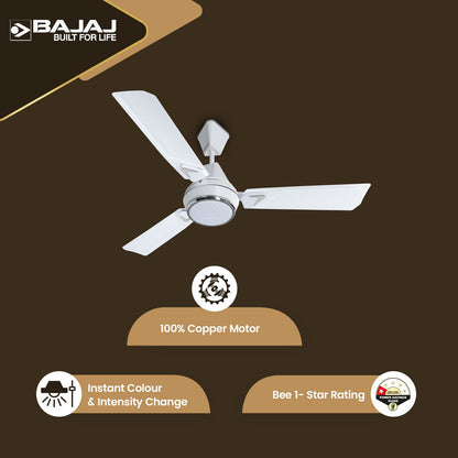 Bajaj Ventus EE 1200MM 1 Star Rated Ceiling Fans For Home | BEE Star Rated Energy Efficient Ceiling Fan | High Air Delivery | 2-Yrs Warranty 【Vanilla White】