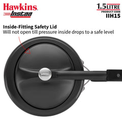Hawkins 1.5 Litre Instaa Pressure Cooker, Induction Inner Lid Cooker, Tall Body Hard Anodised Baby Cooker, Black (IIH15)