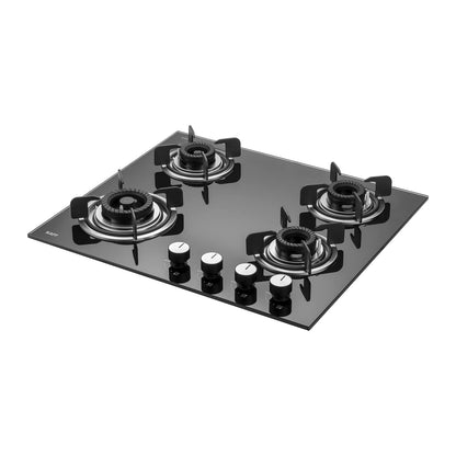KAFF 4 Burners Open Built-In Hob & Hobtop For Modular Kitchen -8 MM|Auto Electric Ignition Glass Top|Tornado Style Burners| Enamelled Matt Finish, Easy Grip Knobs, Toughened Glass (Black,80CM)