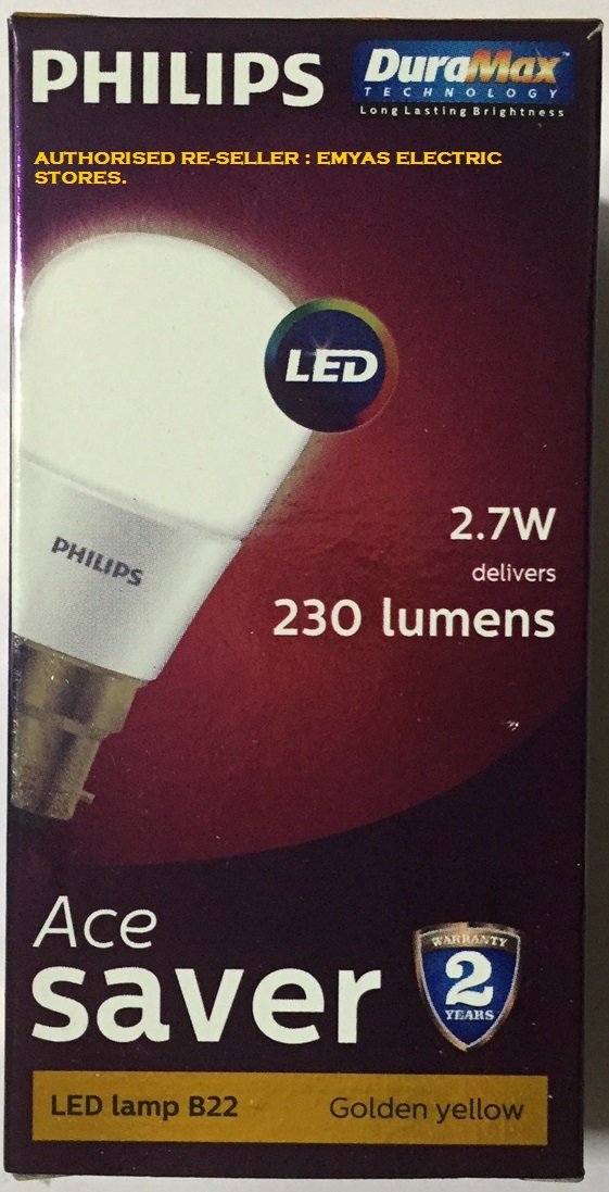 Philips 3W B22 LED Warm White Bulb, Pack of 3 (Ace Saver)