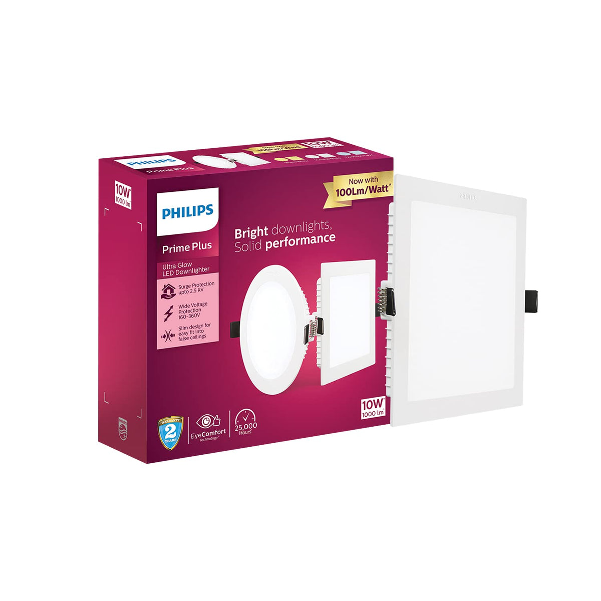 Philips 10W Square AP Plus UltraGlow LED DL Recessed LED Panel Ceiling Light (Pack of 1, Cool Day Light)