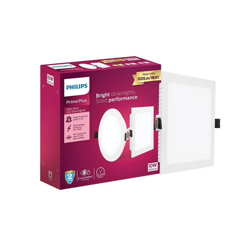 Philips 10W Square AP Plus UltraGlow LED DL Recessed LED Panel Ceiling Light (Pack of 1, Cool Day Light)