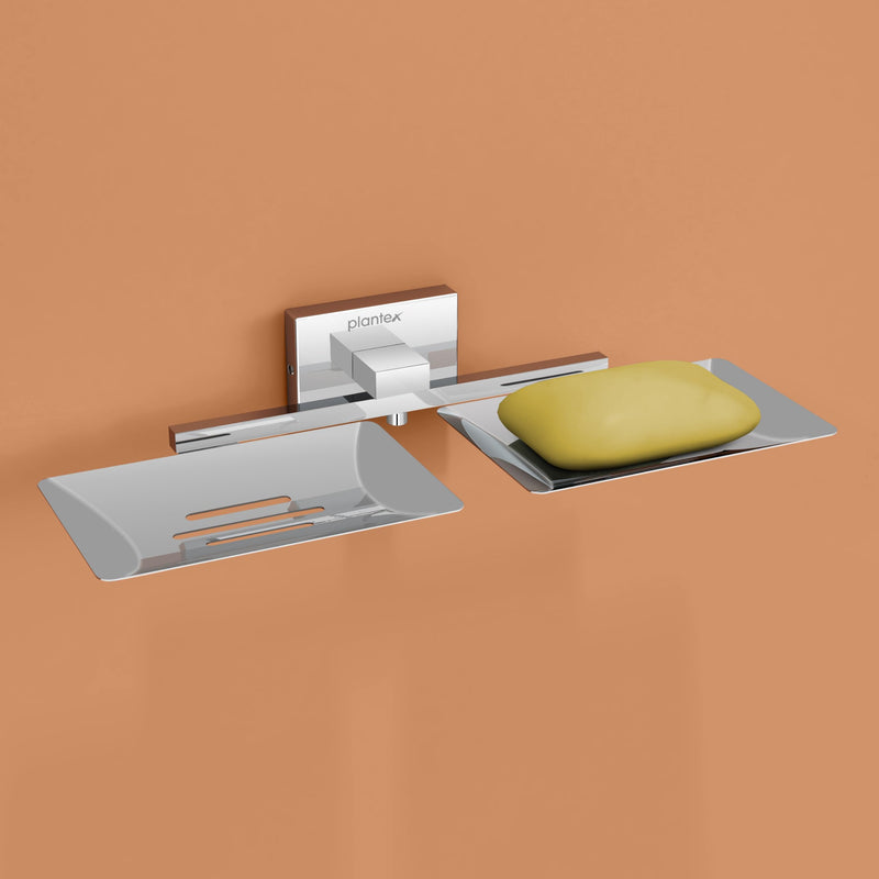Plantex Stainless Steel Double Soap Dish/Soap Stand for Bathroom & Kitchen/Soap Holder/Bathroom Accessories - Nexa (Chrome)-1