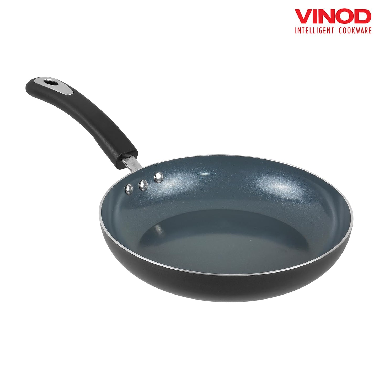 Vinod Zest Ceramica Frypan - 24 cm | Natural Stick Free Deep Pan | Stylish Handle | Toxin Free | Induction and Gas Base | Scratch Resistant | 2 Year Warranty - Black