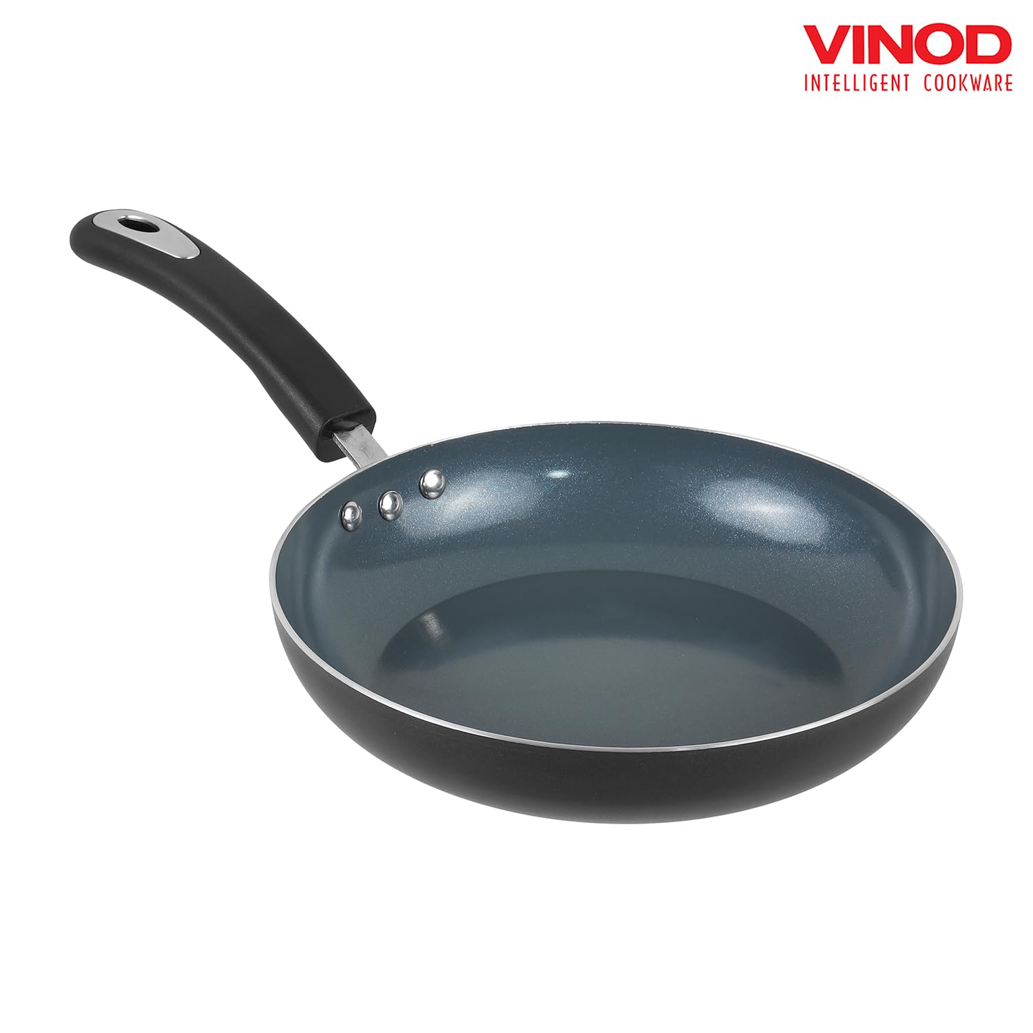 Vinod Zest Ceramica Frypan - 24 cm | Natural Stick Free Deep Pan | Stylish Handle | Toxin Free | Induction and Gas Base | Scratch Resistant | 2 Year Warranty - Black