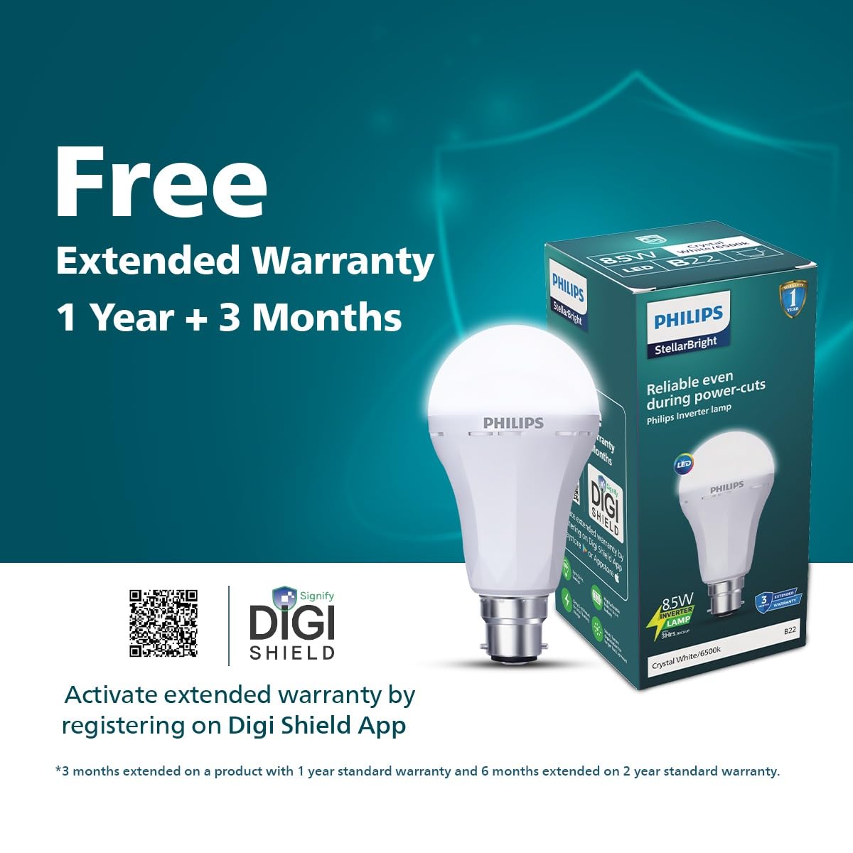 Philips Stellar Bright Rechargeable Emergency Inverter LED Bulb, B22 8.5-Watt-Crystal White(Pack of 2)