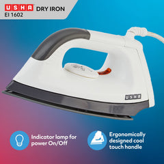USHA EI 1602 1000 W Lightweight Dry Iron with Non-Stick Soleplate (Multi-colour) (Pack of 2)