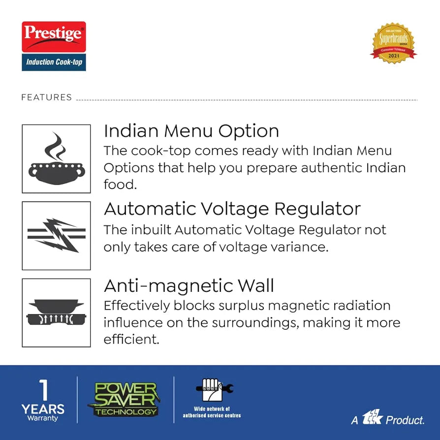 Prestige Rio ICT 1200W Ceramic Induction Cooktop with Indian Menu Options 