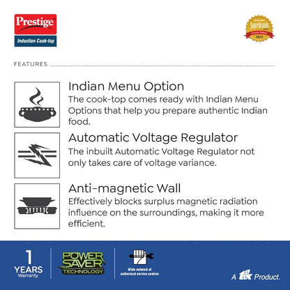 Prestige Rio ICT 1200W Ceramic Induction Cooktop with Indian Menu Options 