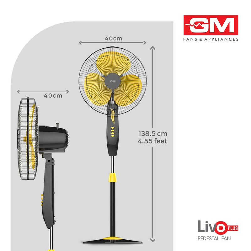 GM Livo Plus 400 mm NS Pedestal Fan (Yellow)-6