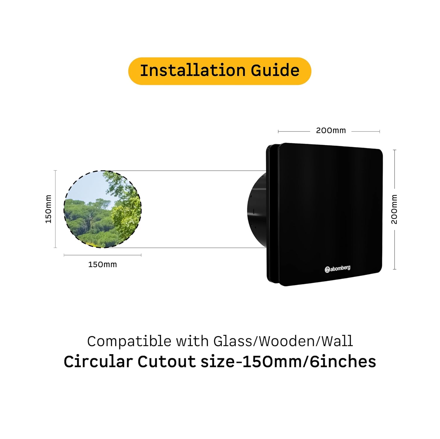 atomberg Studio Exhaust Fan 150mm (6 Inches) | BLDC Motor | 6.8W| Low Noise | 2000 RPM| Ideal for Bathroom,Kitchen | Easy to Clean | Installation-Round Cut (153mm) | 2 Years Warranty | (Gloss Black)