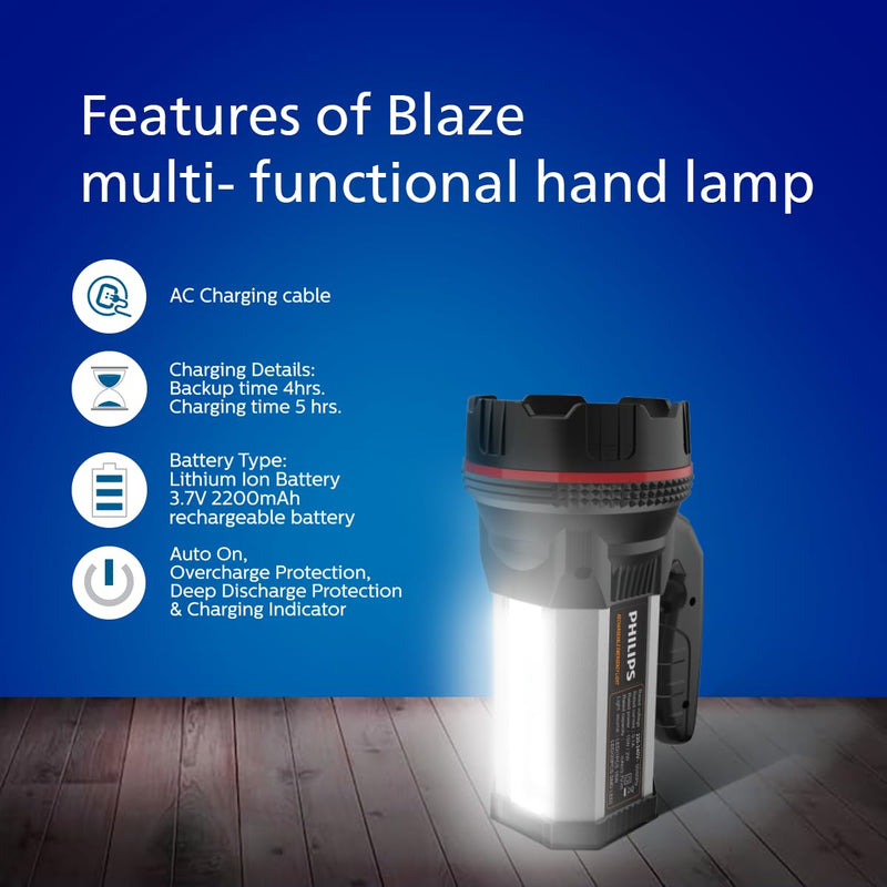 PHILIPS 5W Blaze Multicolor-Functional Emergency Rechargeable Led Light and Lantern| 4 Lighting Modes | 3000 Mah Battery with Up to 4 Hrs, 400 Lumen, Pack of 1