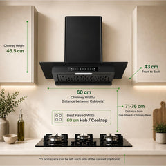 Faber Mercury 60cm 1500m³/hr BLDC Filterless Autoclean T-Shape Wide Grill Chimney|9 Speed| 49dB|Touch&Gesture Control|8 