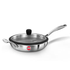 Hawkins Pro 26 cm Shielded Nonstick Triply Frying Pan, Fry Pan with Stainless Steel Handle and Glass Lid, Silver (PSNF26G)
