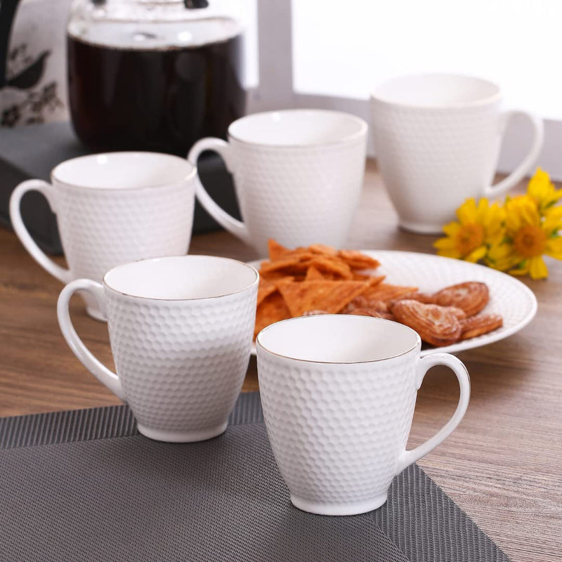 Clay Craft Ripple Impression Fine Ceramic Gold Line Coffee/Tea Mug Set of 6-180 ml Each, Tea Cup Set of 6, Mugs for Coffee, Cups Set of 6, Mug Set, Ideal for Gifting, Perfect for Home and Office