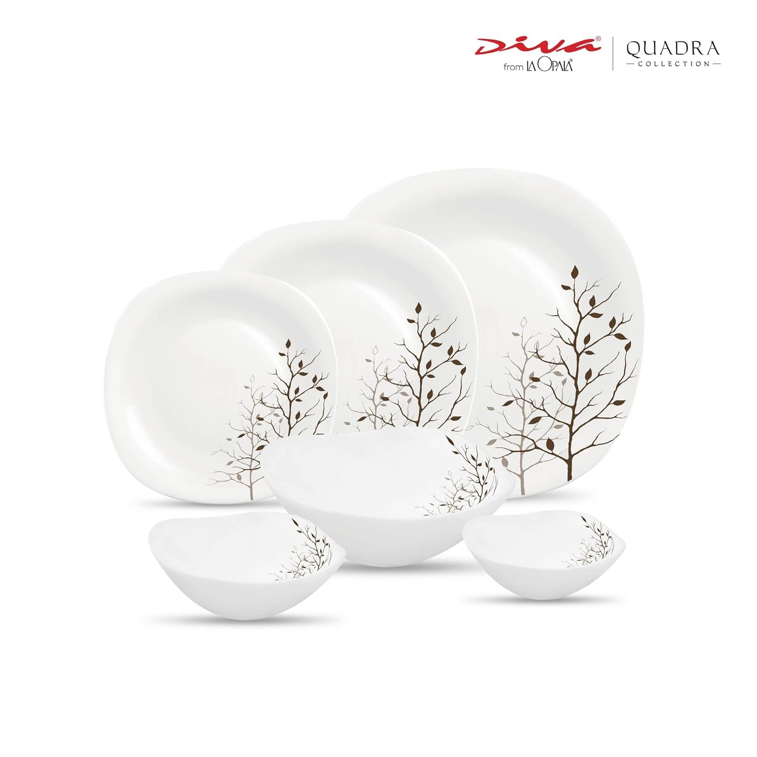 La Opala Diva, Quadra Collection, Opal Glass Dinner Set 29 pcs, Autumnal, White, Standard