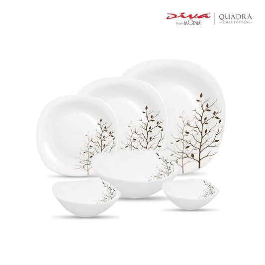 La Opala Diva, Quadra Collection, Opal Glass Dinner Set 29 pcs, Autumnal, White, Standard