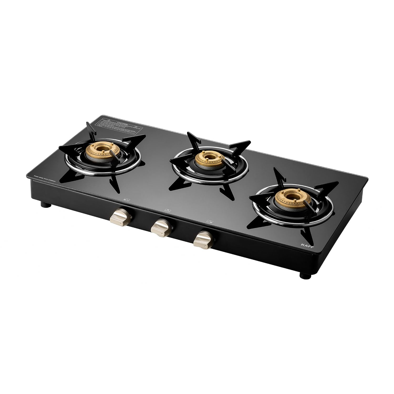 KAFF CTC 69 4B Gas Stove/Cooktop 4 Burners with Manual Ignition 69 CM, High Efficiency Brass Burners, Black Tempered Glass, Enamelled Pan Support (Black)
