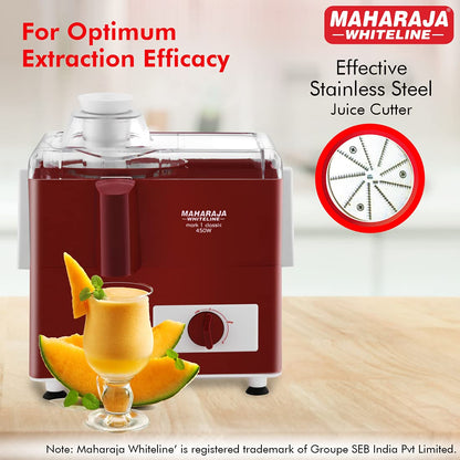 Maharaja Whiteline Mark 1 Classic Juice Extractor, 450 Watt, Cherry Red & White, Superior Stainless Steel Mesh And Juice Cutter, Medium (Mark-1 Classic/Je-106), 450 Watt