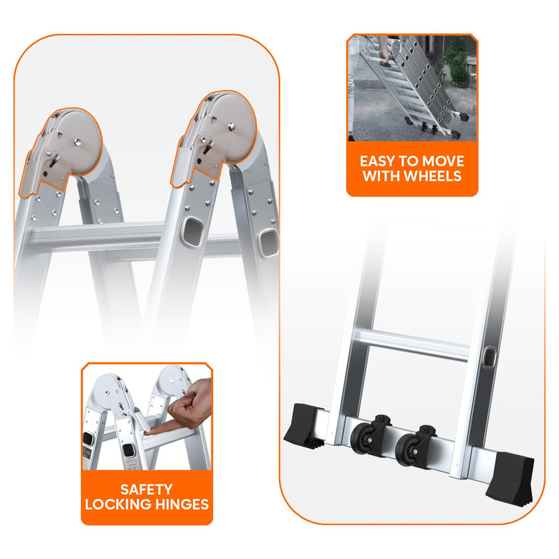 Corvids 14.5 Feet (16 Steps) Portable & Compact Folding Aluminium Multipurpose Super Ladder | 2-Year Warranty | Ladder for Home & Industrial Use - Capacity 120 Kg
