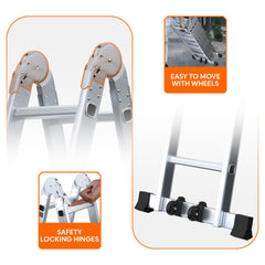 Corvids 12 Feet (12 Step) Portable & Compact Folding Aluminium Multipurpose Super Ladder | 2-Year Warranty | Ladder for Home & Industrial Use - Capacity 120 Kg Silver