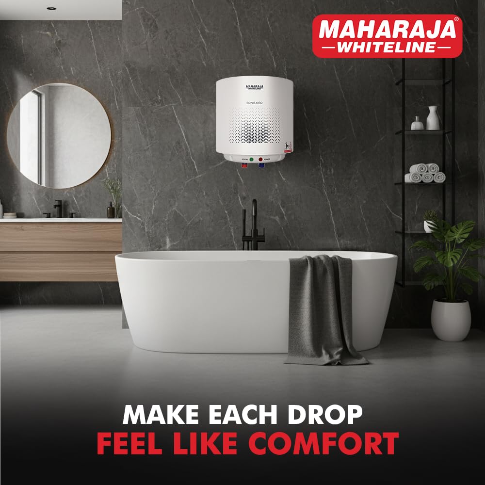 Maharaja Whiteline Energy Efficient Water Heater EDNIS NEO 10L | 4-Star Rated with Polymer-Coated Inner Tank, Smart Inlet Diffuser & Durable Metal Body | Long-Lasting Design with 5-Year Tank Warranty