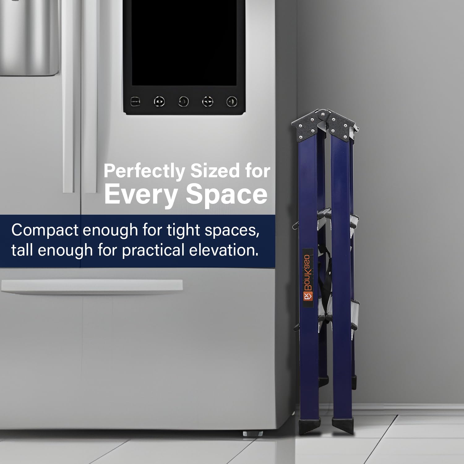 BonKaso 3 Step Aluminium Ladder | Folding Step Stool for Home, Kitchen, Office & Library | Lightweight Anti-Slip Wide Pedal 120 Load Capacity Step Stool (88h x 46w CMs) Blue