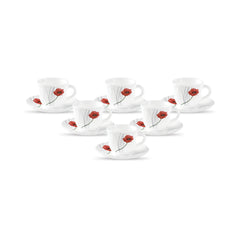La Opala Diva, Opal Glass Crockery | Cup & Saucer Tulip Regular, Set of 12 | Autumn Shadow, 160 ml | for Tea & Coffee | Microwave Safe | 100% Vegetarian | Extra Strong | Super Light | Super White