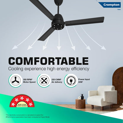 Crompton Energion Niteo 1200 mm BLDC Ceiling Fan | Warm Ambient LED Indicators | Remote Control | BEE 5 Star Energy Rating | Superior Air Delivery | 4 Year Manufacturer Warranty | Matte Black
