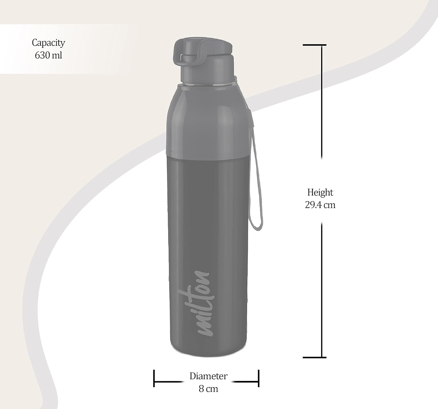 Milton Water Bottle Steel Convey 900 PU Insulated, Inner Stainless Steel Hot & Cold Bottle, 630 ml, Leak Proof, BPA Free, Ideal for Home, Office, Gym, Travelling, Black