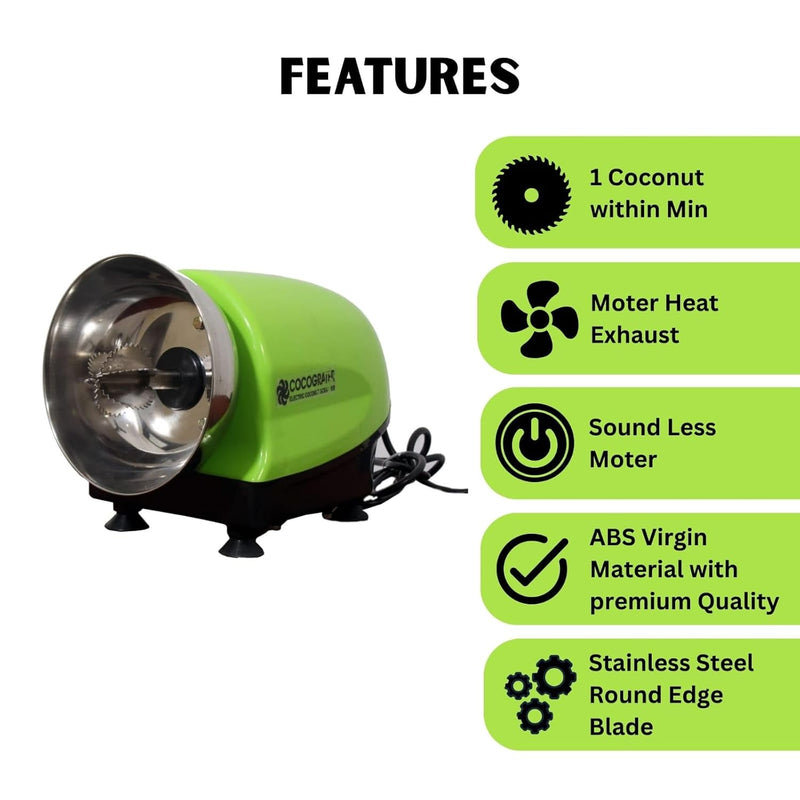 Sree Kitchen Equipments BEEMAX Domestic and Commercial Electric Coco Fast Grater Green Colour| 100 Watts, 750 RPM, 240V | Stainless Steel Blade | 2 Year Warranty | Perfect for Every House