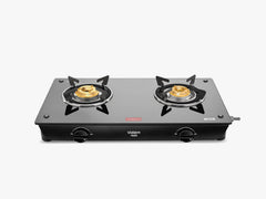 Vidiem VEER 2 Burner Gas Stove with 7mm Toughened Glass Top | Medium & Small Brass Burners | Spill Proof Drip Trays | He
