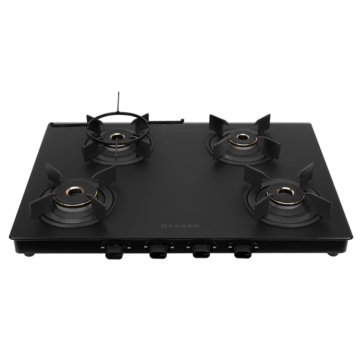 Faber Nebula Black Matt Finish Cooktop |4 Brass Burners - Jumbo, 2 Medium & Small | Manual Ignition| Heavy Pan Support w