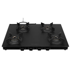 Faber Nebula Black Matt Finish Cooktop |4 Brass Burners - Jumbo, 2 Medium & Small | Manual Ignition| Heavy Pan Support w