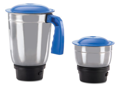 Usha MG3750 MG 500-Watt 2 Stainless Steel Jars with 3-speed mode,100% Copper Motor with 2 years Product Warranty & 5 Years Motor Warranty, White & Blue