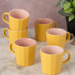 Clay Craft Fine Ceramic Armada Mustard & Pink Cups & Saucer, Set of 12, Cups for Tea & Coffee, Gift Set, Elegant Design for Home and Kitchen and Can Be Gifted to Your Loved Ones On Any Occassions