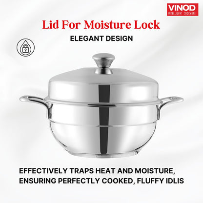 Vinod Gen-Z 1 liter Stainless Steel Multi Kadai with 6 Plates - 19 cm| 2 Idli, 2 Dhokla and 1 Patra Plate | All In One Multi Purpose Kadhai | Induction and Gas Base | Small - 2 Year Warranty