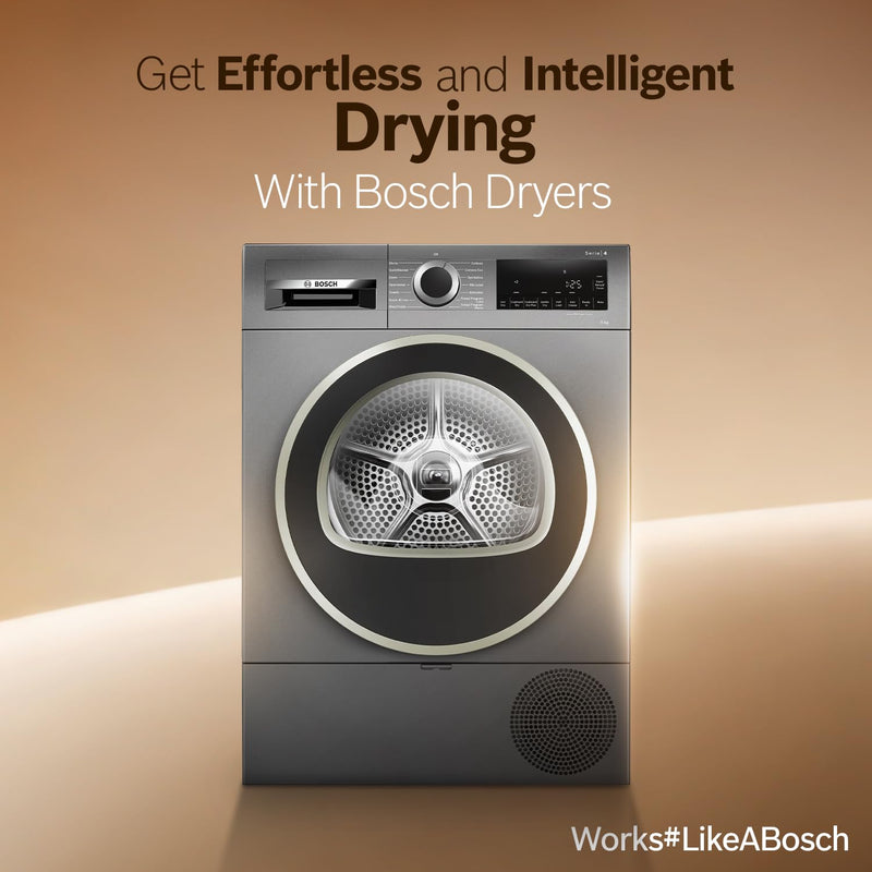 Bosch 9 kg Front Load Fully-Automatic Heat Pump Tumble Dryer, 100% Drying, 5 Drying Options, Reduces 99.9% Allergens, Re