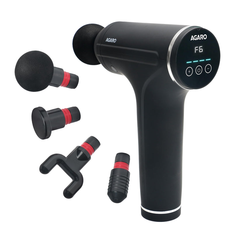AGARO Regency Gun Massager, 4 Heads, 13 Speed, Rechargeable, Handheld, Percussion Muscle Massager for Full Body Pain Relief, Muscle Relaxation of Neck, Shoulder, Back, Foot for Men & Women, Black