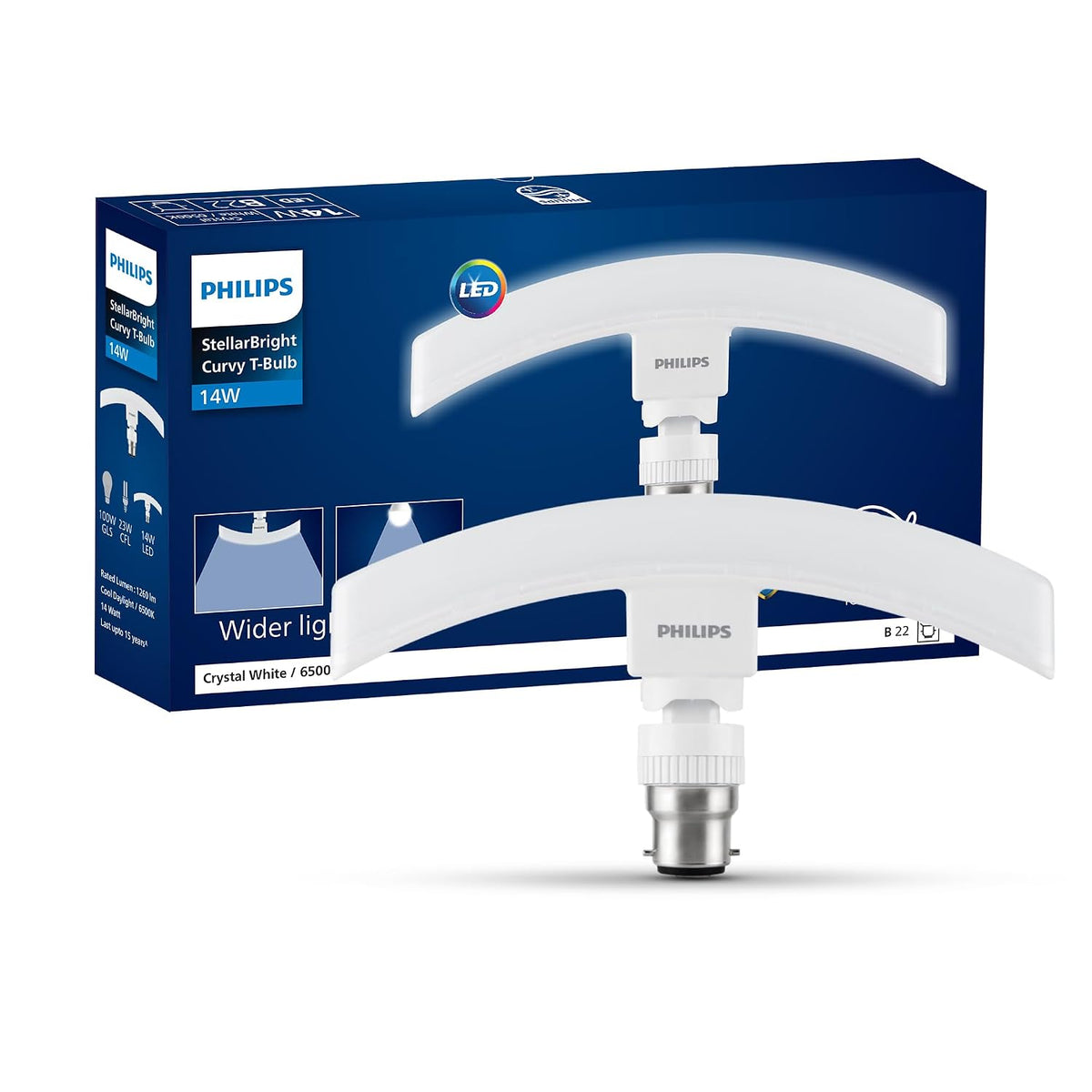 Philips 14 Watts Stellar Bright Curvy LED T-Bulb Base B22,Crystal White (Pack of 1)