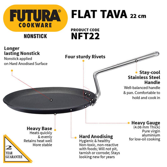 Hawkins Futura Nonstick Flat Tava 22 cm, 4.06 mm