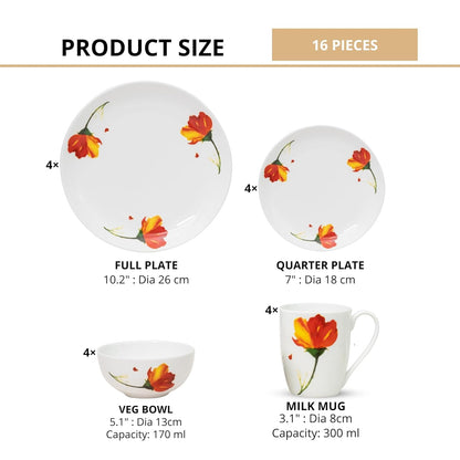 Clay Craft Fine Ceramic Eco Dinner Set, Enchanting Gold, for Family of 4, Dinner Set Ceramic, Crockery Set, Dining Set for Dinner, Crockery Set for Gift, Kitchen Set (ECO3, 16 Pieces)