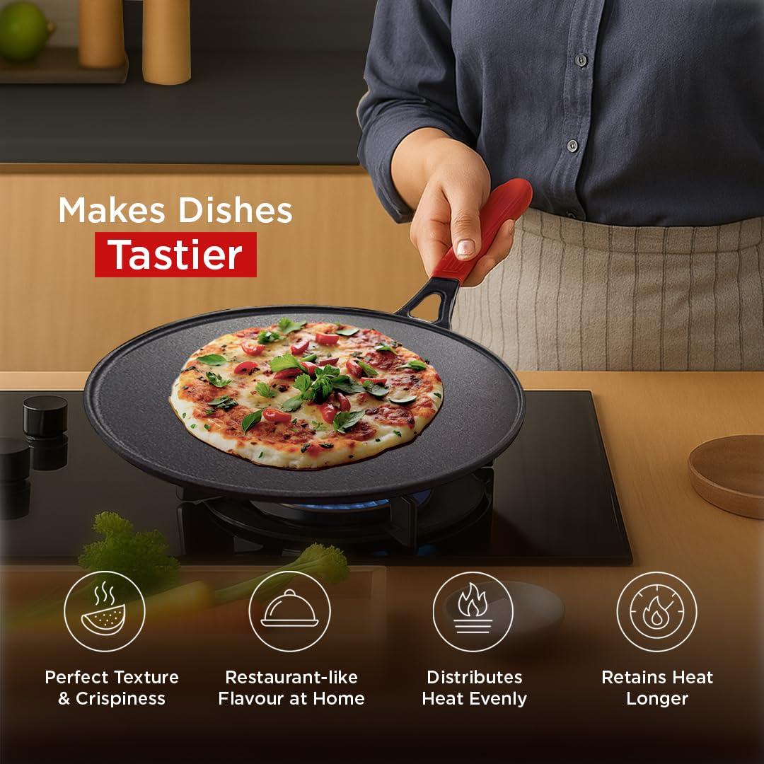Pigeon by Stovekraft Pre-Seasoned Cast Iron Tawa 28 cm | Pre-Seasoned with 100% Vegetable Oil | Naturally Nonstick | Hig