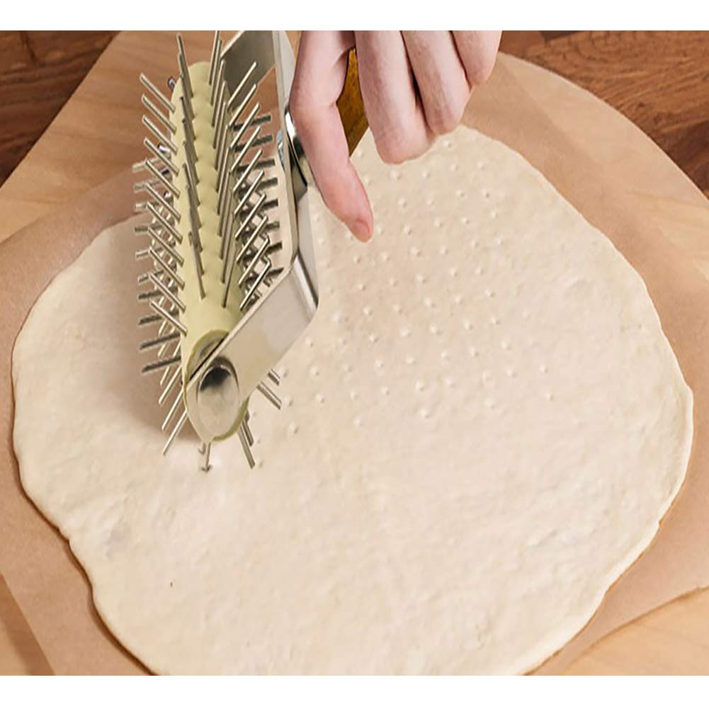 Pizza Hole Puncher, Cake Pie Pizza Cookies Bread Pastry Dough Docker Roller Wheel Hole Punch for Cake Pie Bread Pastry Baking Tool(13.3x20.5x5cm)