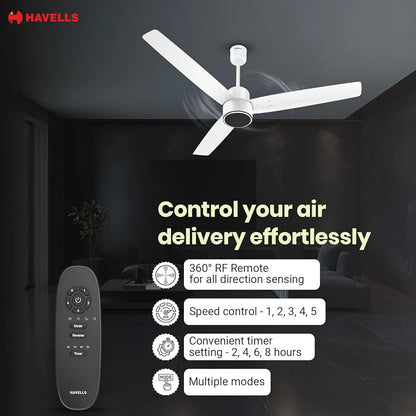 Havells FAB BLDC PRO Ceiling Fan 1200mm, 380 RPM, Savings upto 65%, Reverse Rotation, 4 Modes , Low Wattage 30W, Low Noise, Air Flow:225 CMM, 3 Year Warranty, Elegant White
