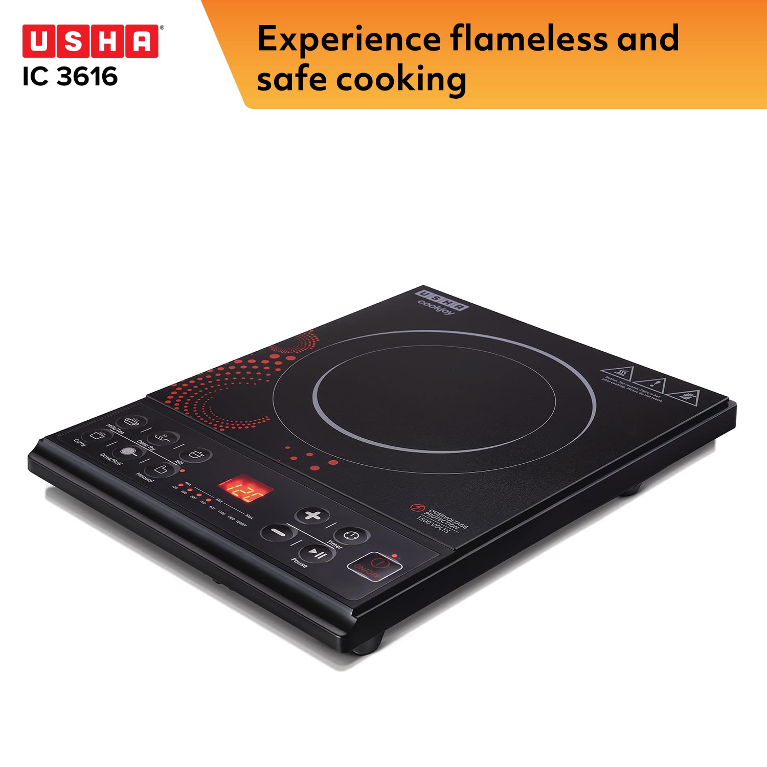 USHA Cook Joy (3616) 1600-Watt Copper Sealed Induction Cooktop (Black) & RapidMix 500-Watt Copper Motor Mixer Grinder with 3 Jars (Sea Green/White)