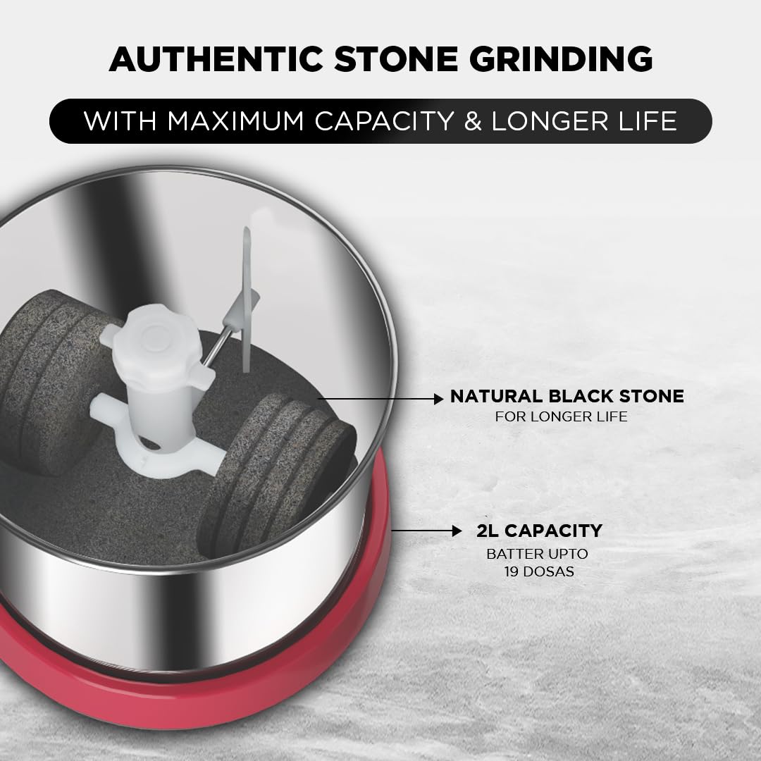 Preethi Wet Grinder|150W 2L Stainless Steel Table Top Wet Grinder|Ideal for Making South Indian Batter in Your Kitchen (Galaxy)